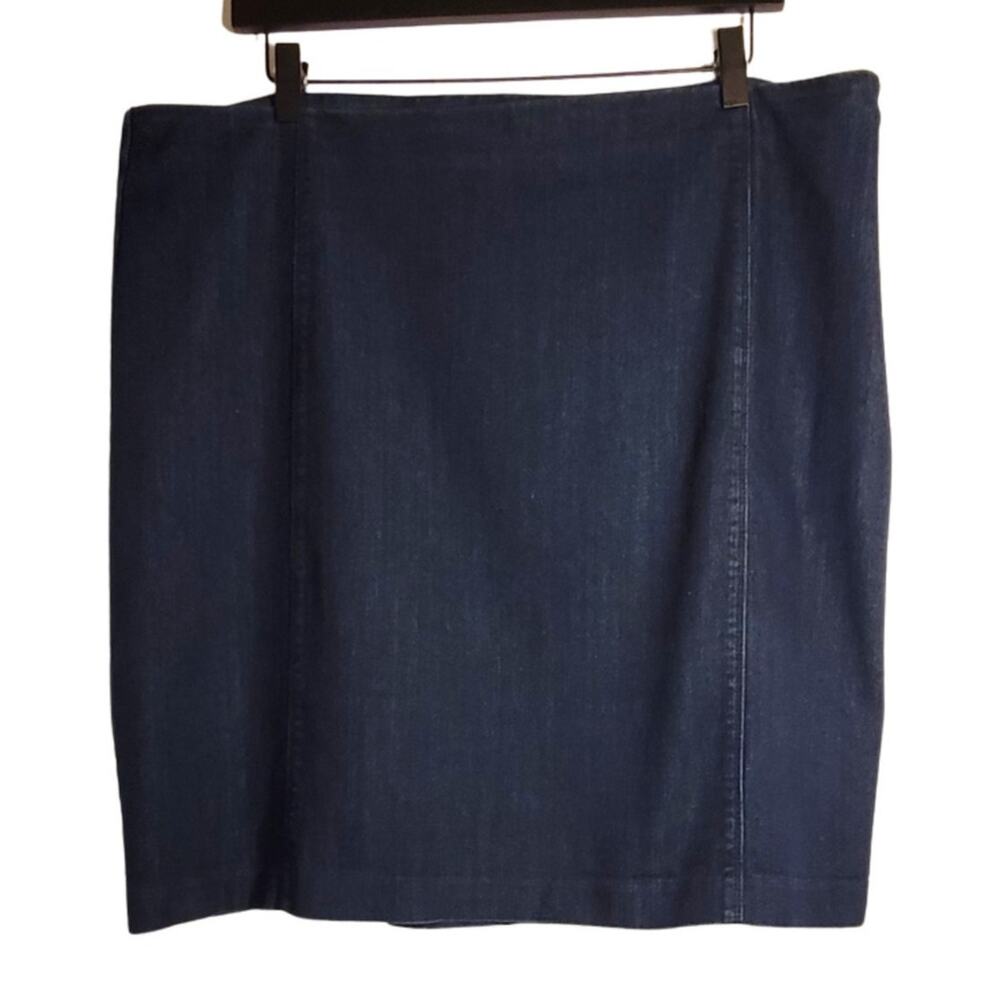 J Jill Stretch Jean Skirt Denim Blue Side Zip Button Detail Missy Size 18